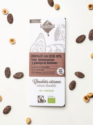 Tableta BIO&FT chocolate con leche bean to bar 38% cacao. con tuber melanosporum y avellanas