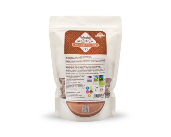 Gotas de cobertura BIO&FT de chocolate de leche, 400 g.