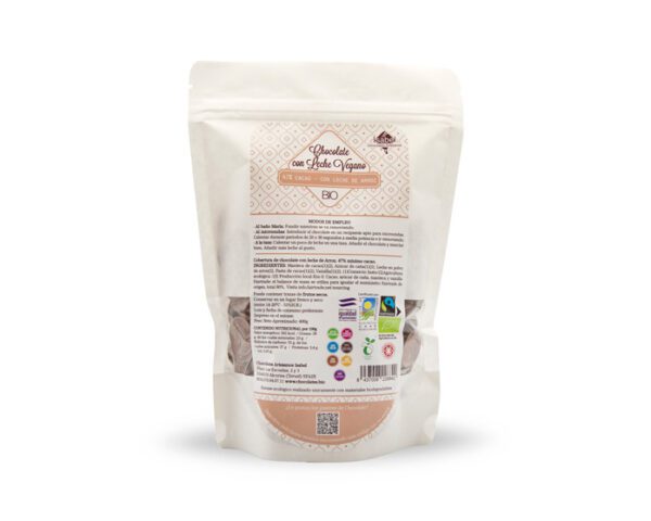 Gotas de cobertura BIO&FT de chocolate con leche vegano, 400 g.
