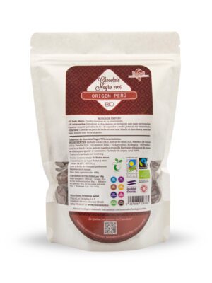 Gotas de cobertura BIO&FT de chocolate negro 70% cacao, 400 g.