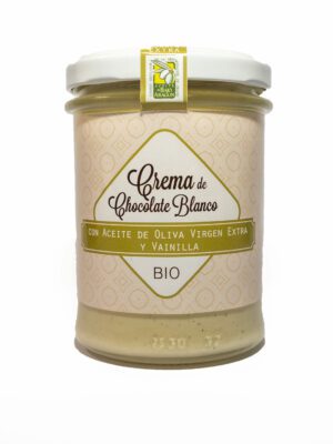 Crema BIO&FT de chocolate blanco con 45% de a.o.v.e y vainilla, 200 g.