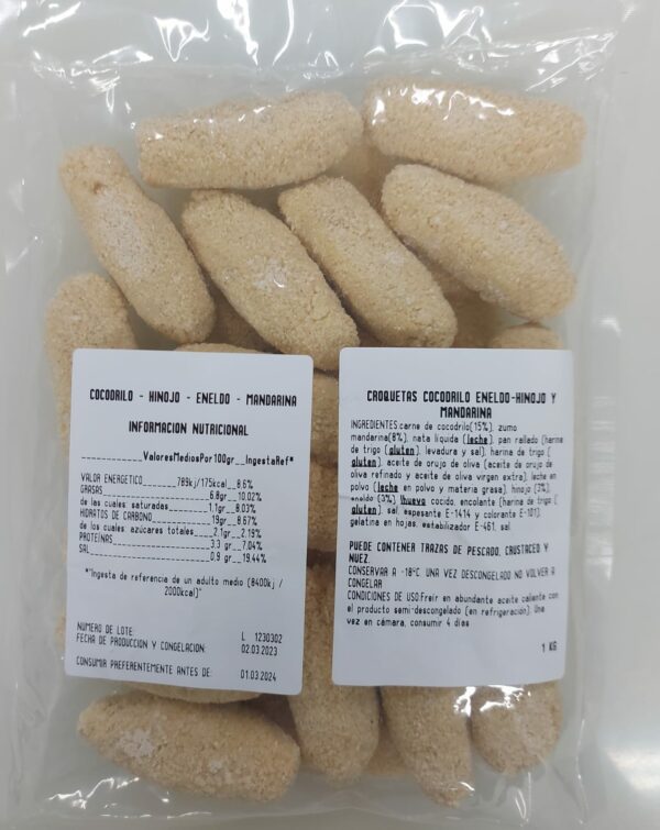 Croquetas de cocodrilo, mandarina y eneldo (500 gr. apróx.)