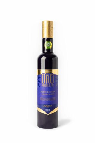 Aceite de oliva virgen extra (Aove) parqueoliva oro 500 ml – almazaras de la subbetica fondo azul