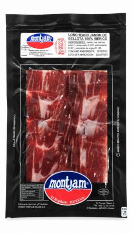 Jamón de bellota 100% ibérico loncheado Montjam brida negra