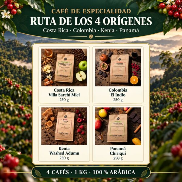 Pack degustación de café de especialidad – Ruta de los 4 Orígenes – selección de bolsas de café