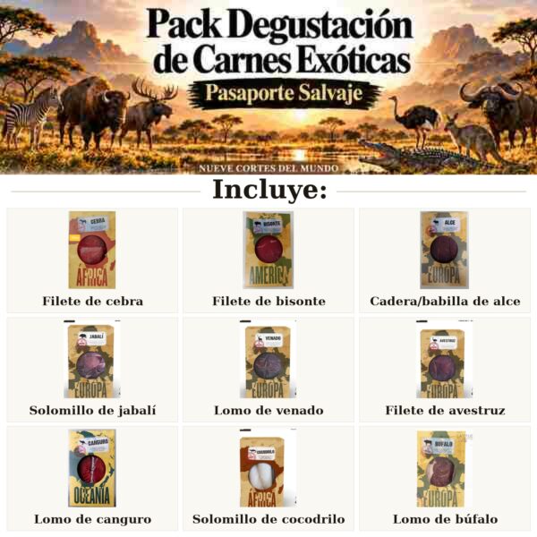 Pack Degustación de Carnes Exóticas – Pasaporte Salvaje – contenido real del pack