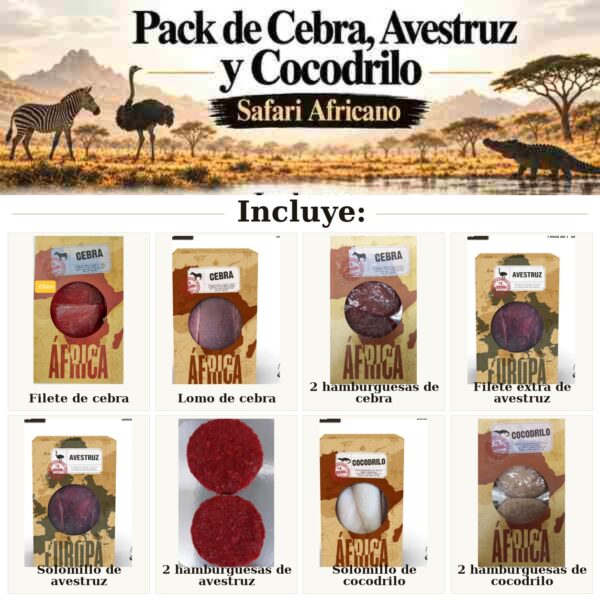 Pack de Cebra, Avestruz y Cocodrilo – Safari Africano – contenido real del pack